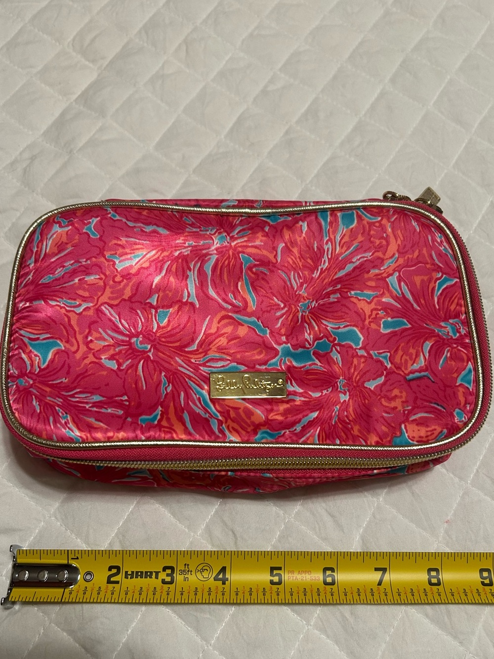 Lilly Pulitzer Pink Floral Cosmetic Case with Teal Accents